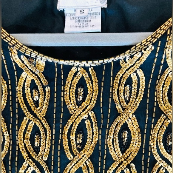 Vintage Stenay Beaded Tunic Top Dress Sequin Black Gold Silk Small - Picture 5 of 6